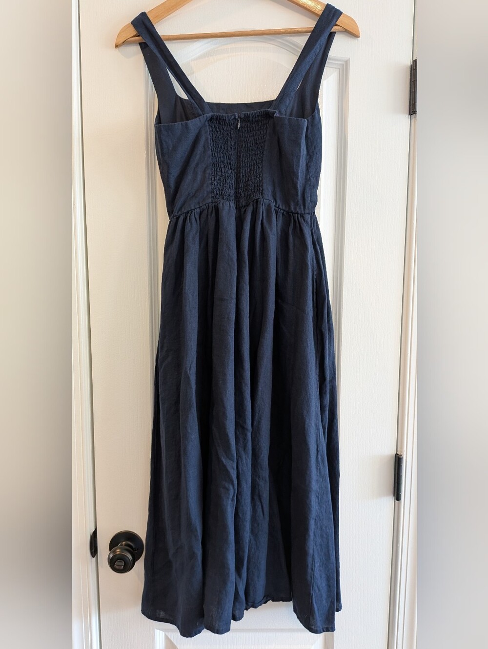 Quince 100% European Linen Fit & Flare Midi Dress Deep Navy Blue Coastal Size XS - Picture 8 of 14